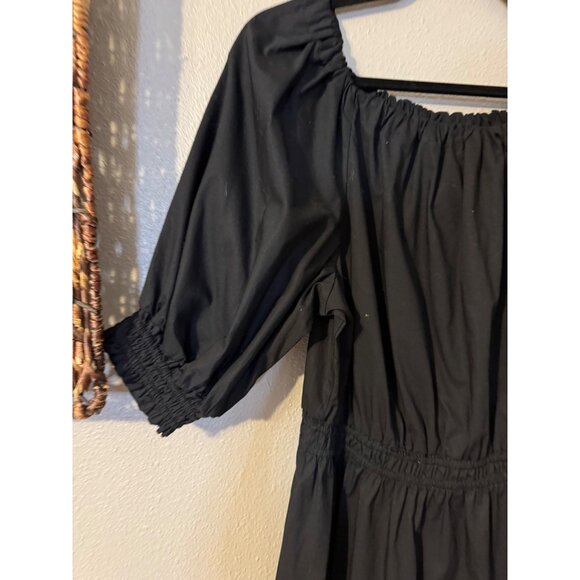 Gap Midi Dress M Medium Black Puff Sleeve Pockets Cotton Poplin A Line Washable - Picture 10 of 11